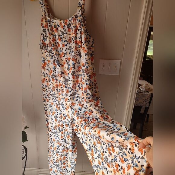 Floral Dress Overalls Wide legged Lightweight Jumpsuit XL - Picture 3 of 10